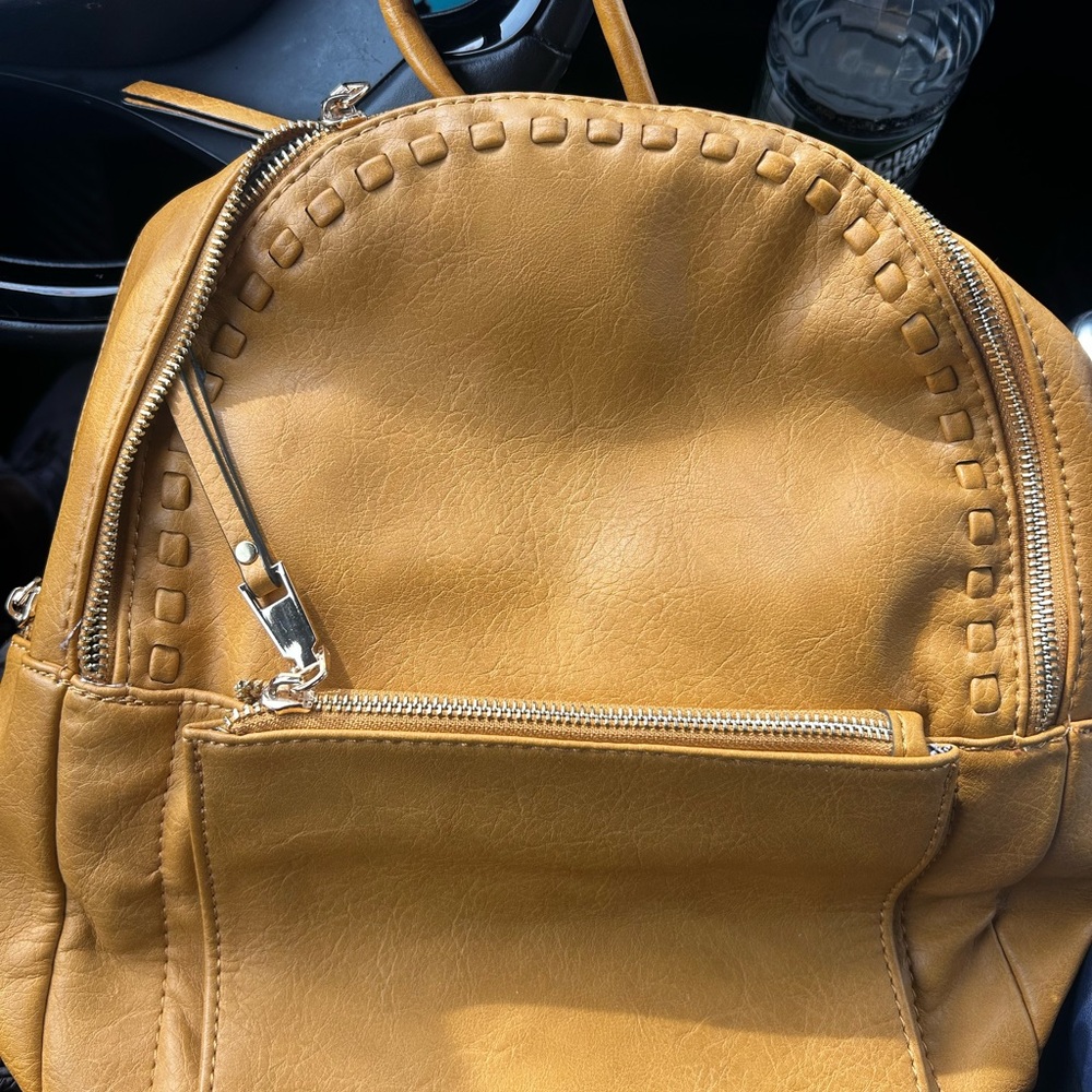 Chic Mustard Backpack with Zipper Accents